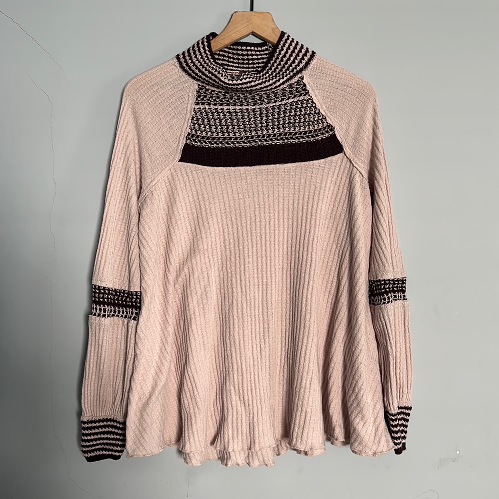 Free People Women’s Pink and Purple Croshet Long Sleeve Top Size S